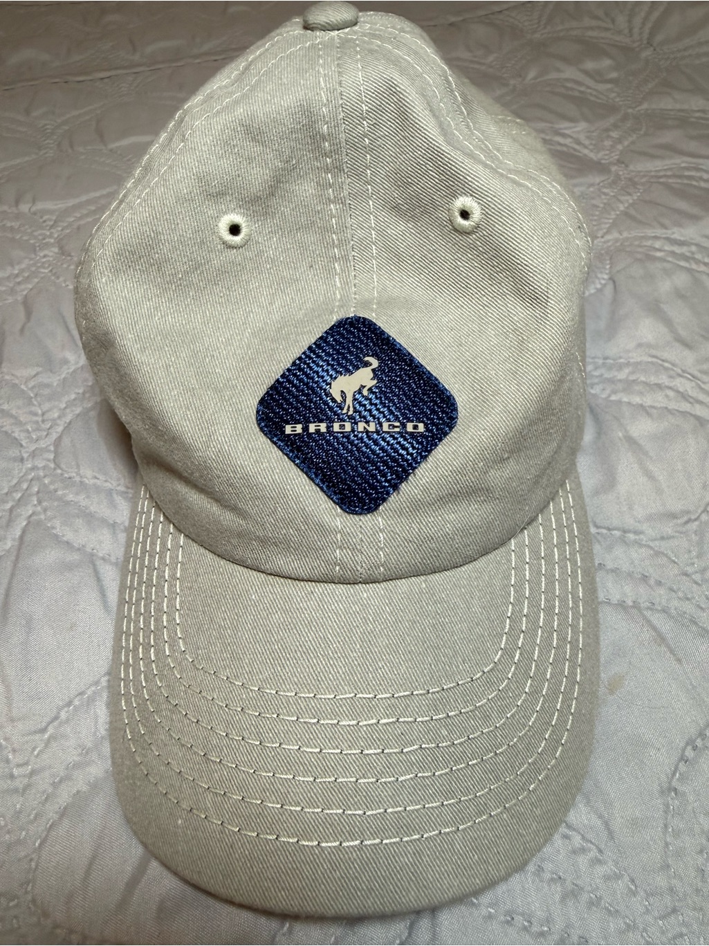 Ford Bronco Adjustable Dad Hat Beige Blue Embroidered Logo Cap Licensed